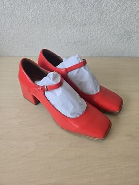INTENTIONALLY BLANK Red Mary Jane Block Heel Shoes